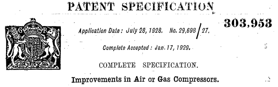 GB303953 (A) - Improvements in air or gas compressors